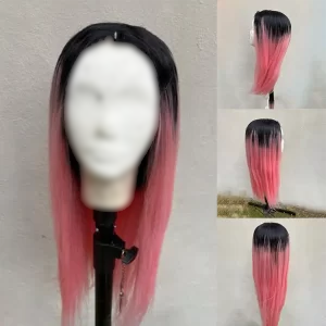 21 Synthetic Hard Front Wig – Long Straight Pink & Black | Bold & Sleek