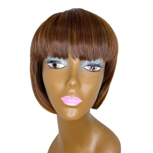 Brown 8-Inch Bob with Fringe – Kanekalon Lace Front Wig